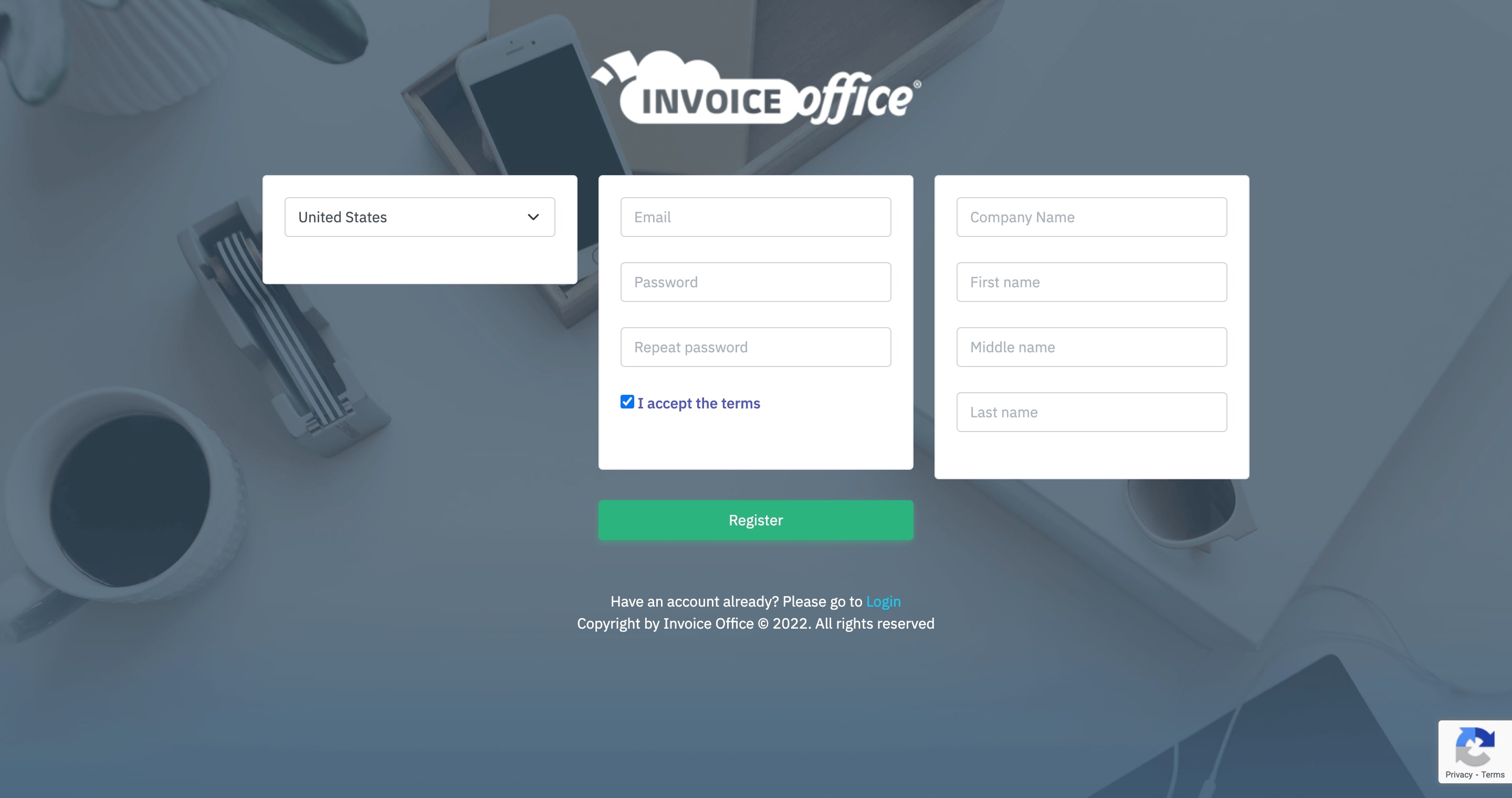 Invoice office signup page