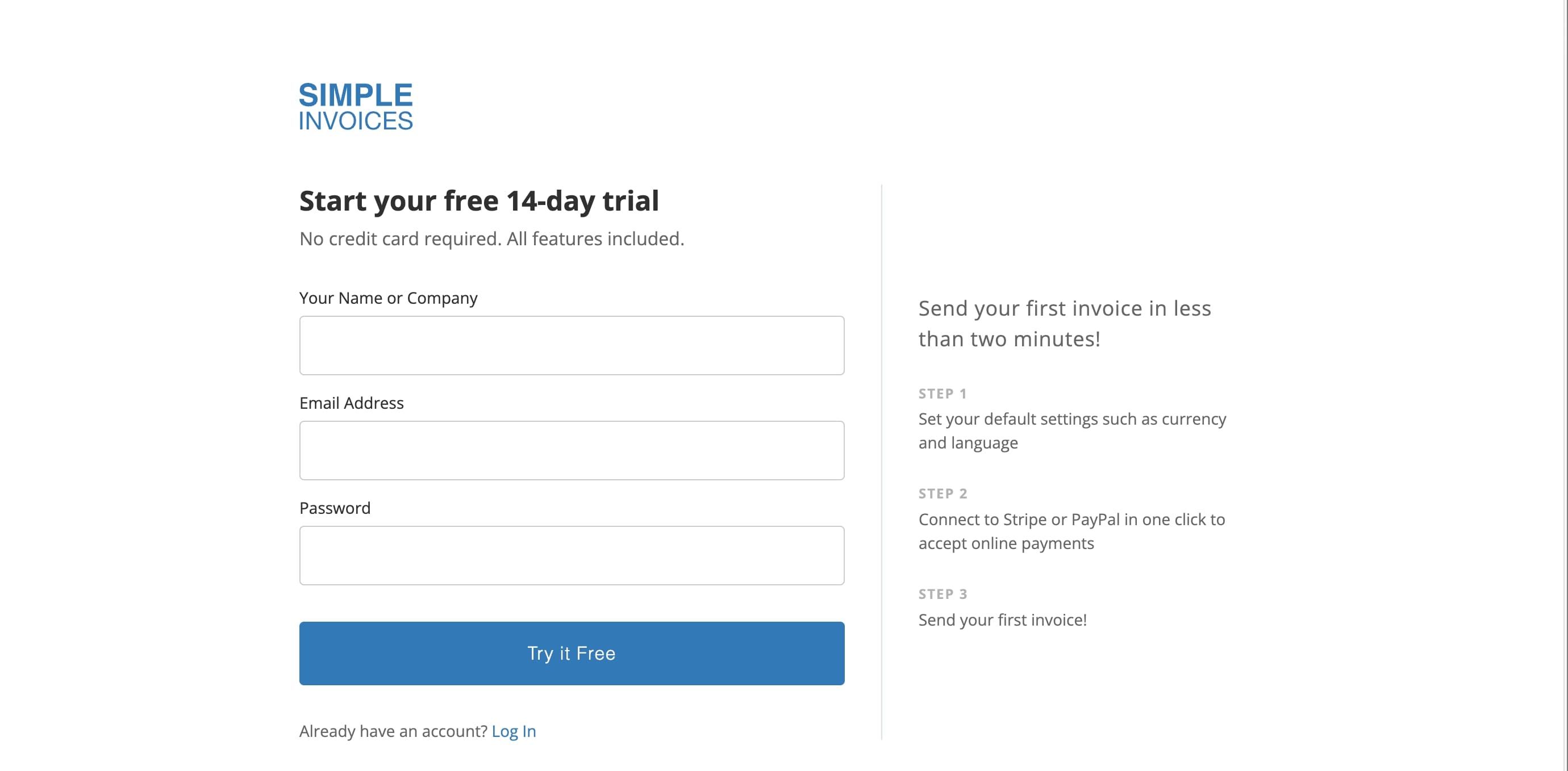 Simpleinvoices free trial sign up