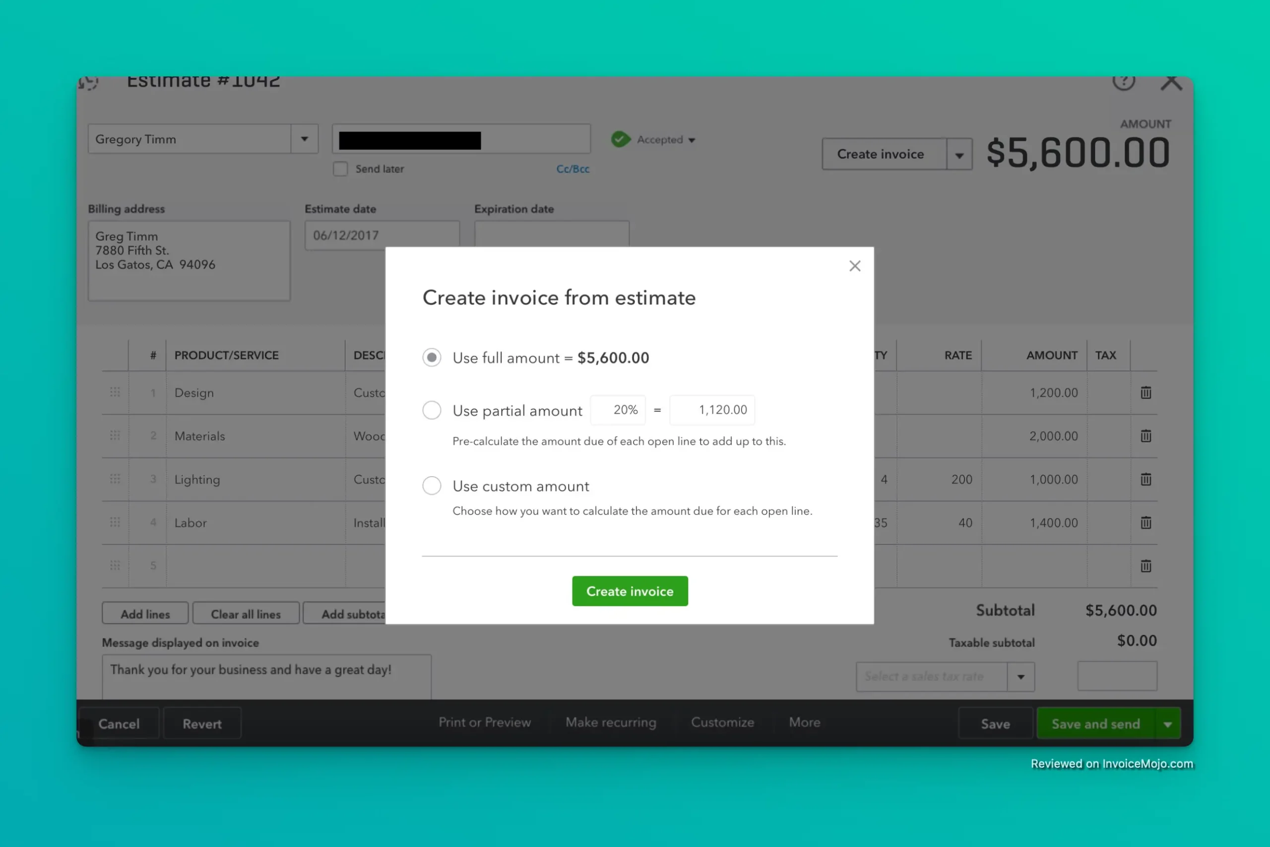 Easy conversion of an estimate to an invoice in QuickBooks