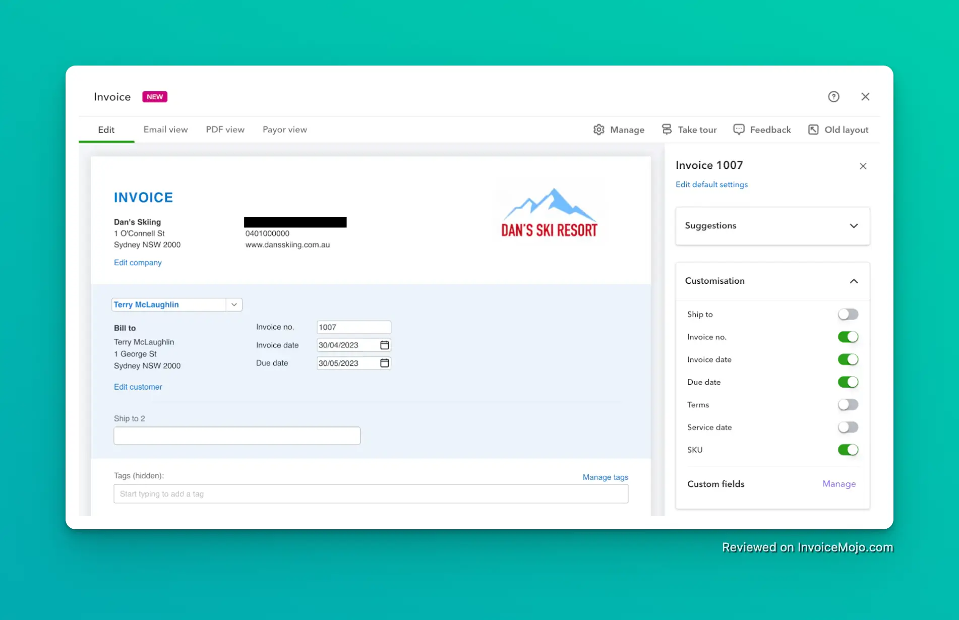 Creating an invoice in Quickbooks