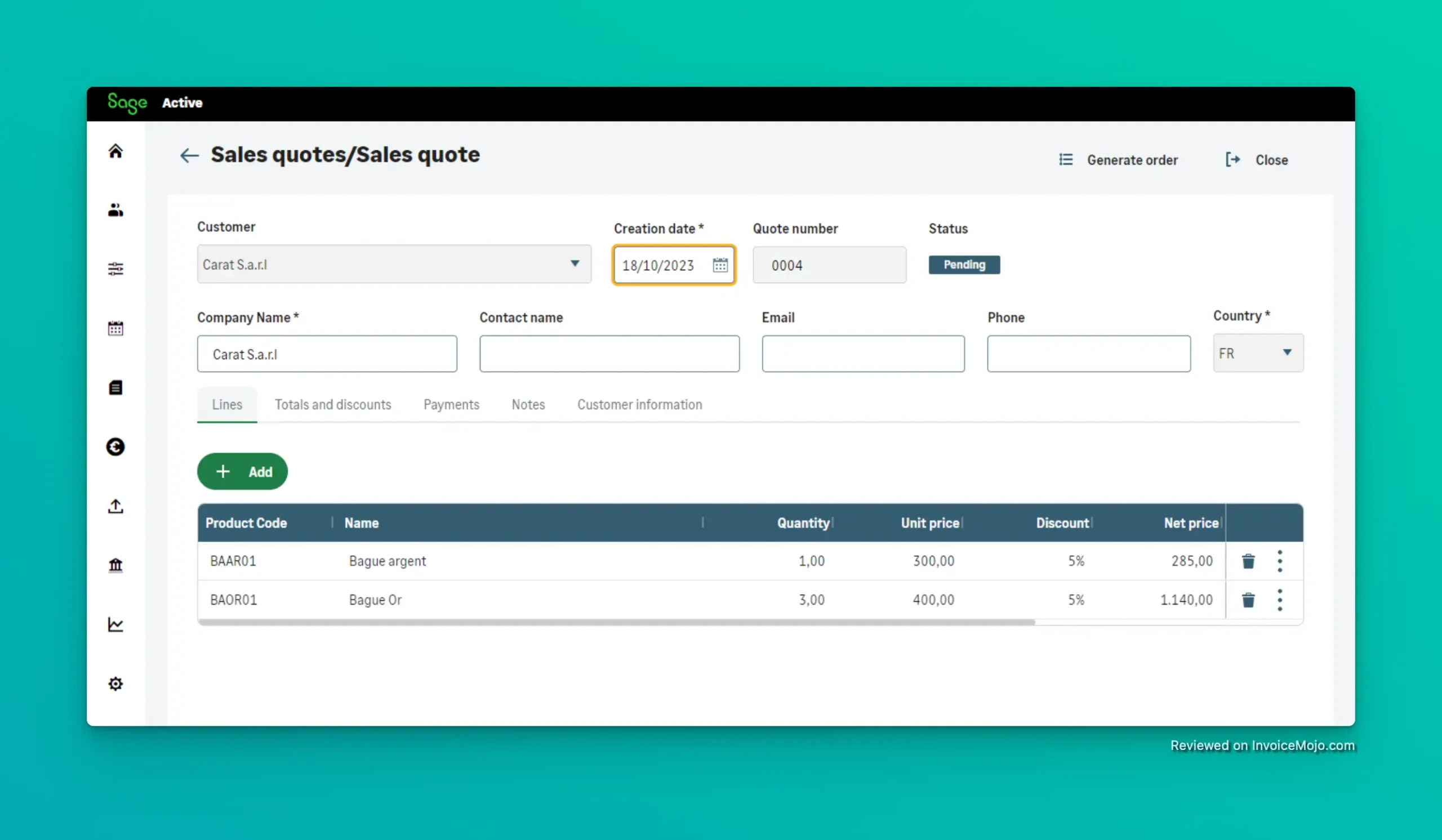 Creating a quote in Sage Accounting