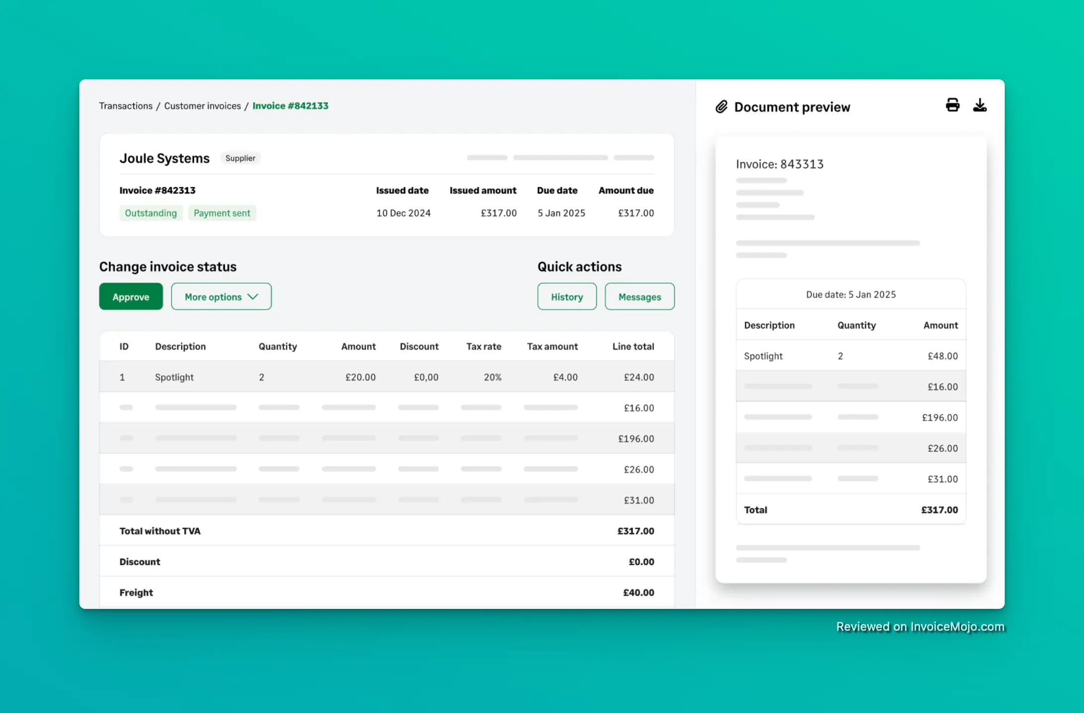 An invoice created in Sage Accounting