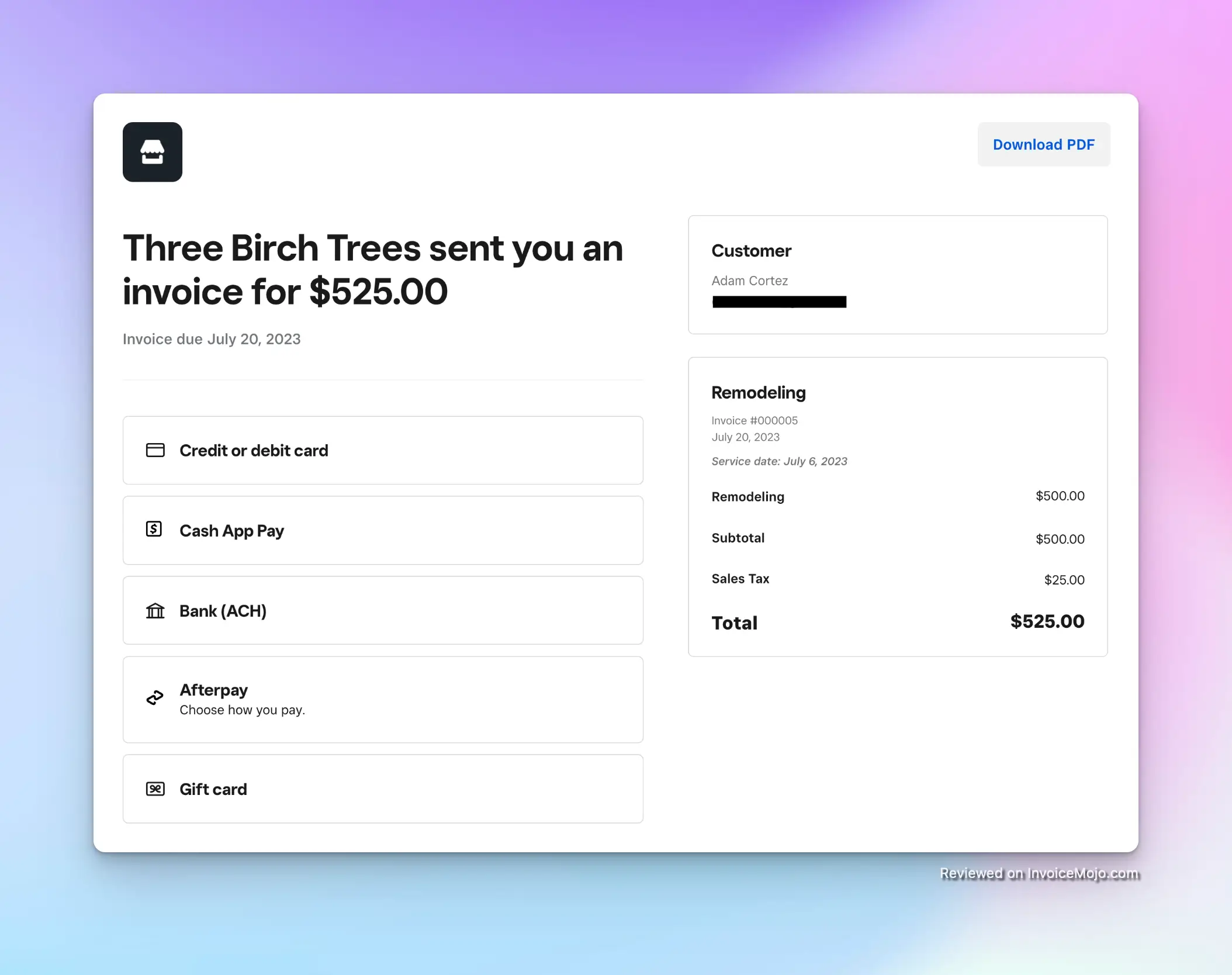 Offering multiple payment methods via Square