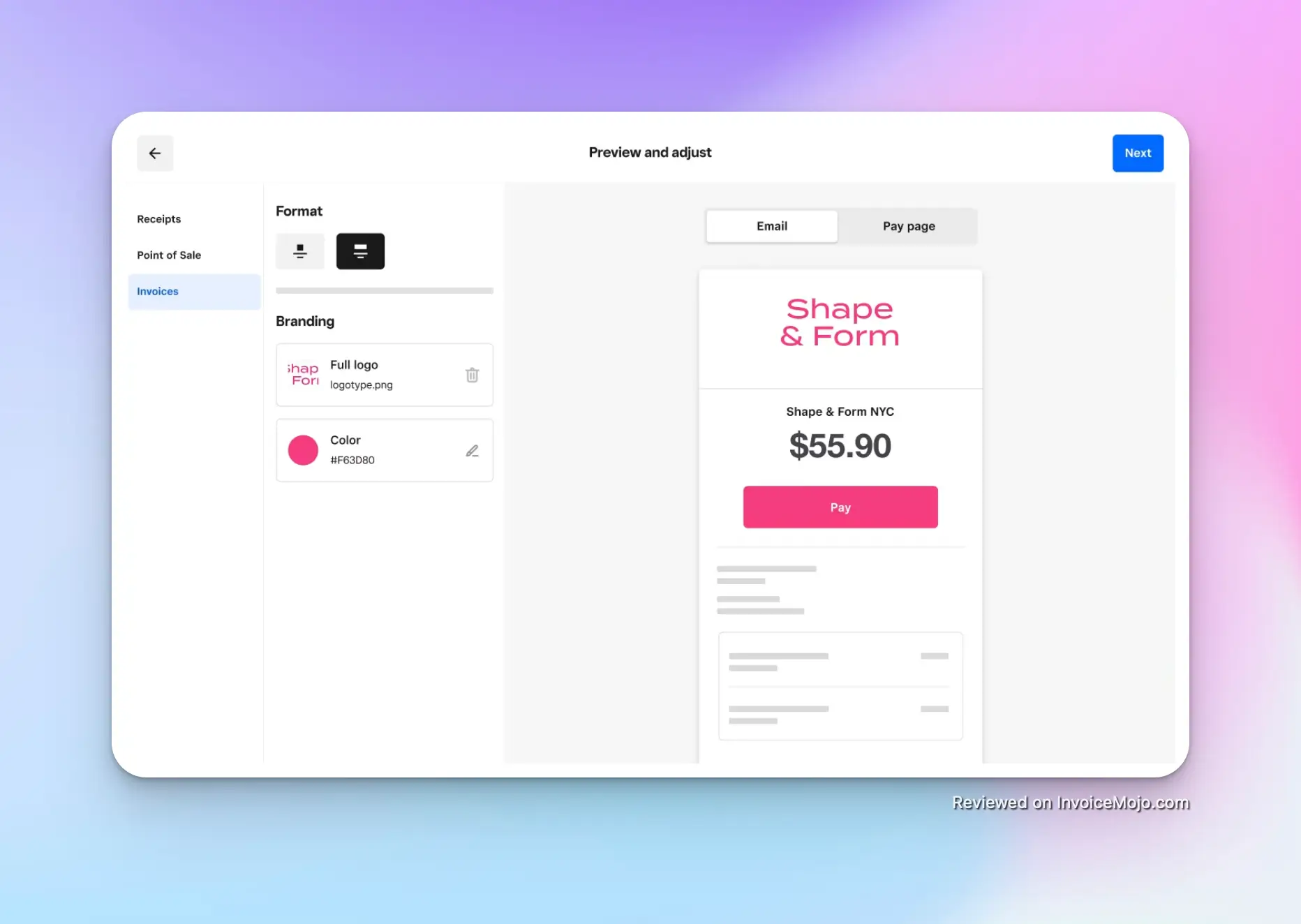 Customization of invoices in Square