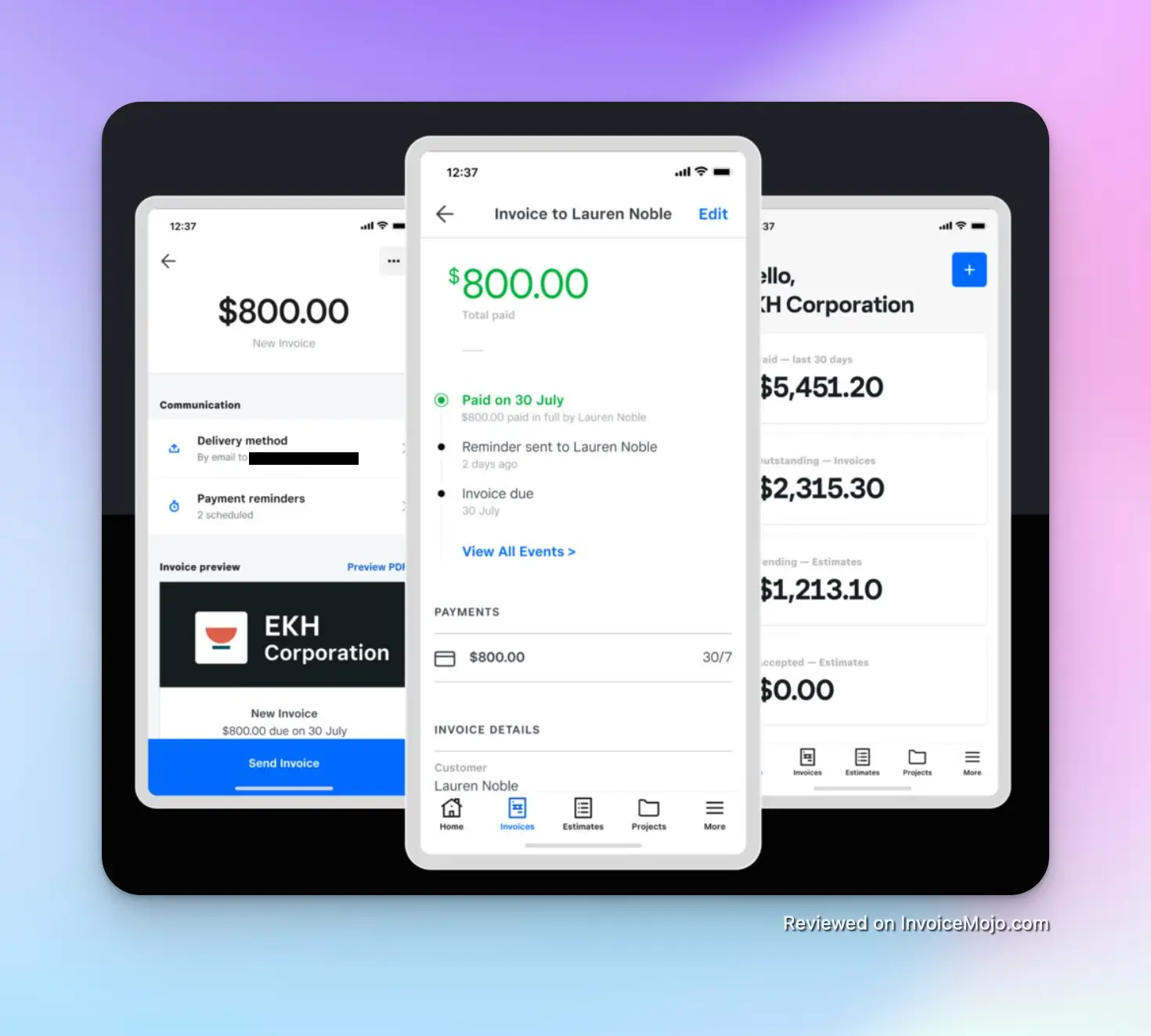 Square mobile app for invoicing
