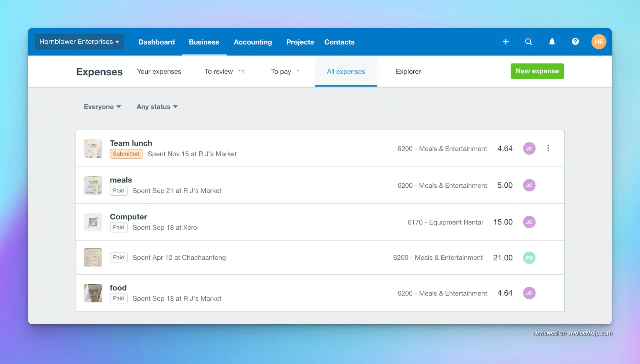 Expense tracking in Xero