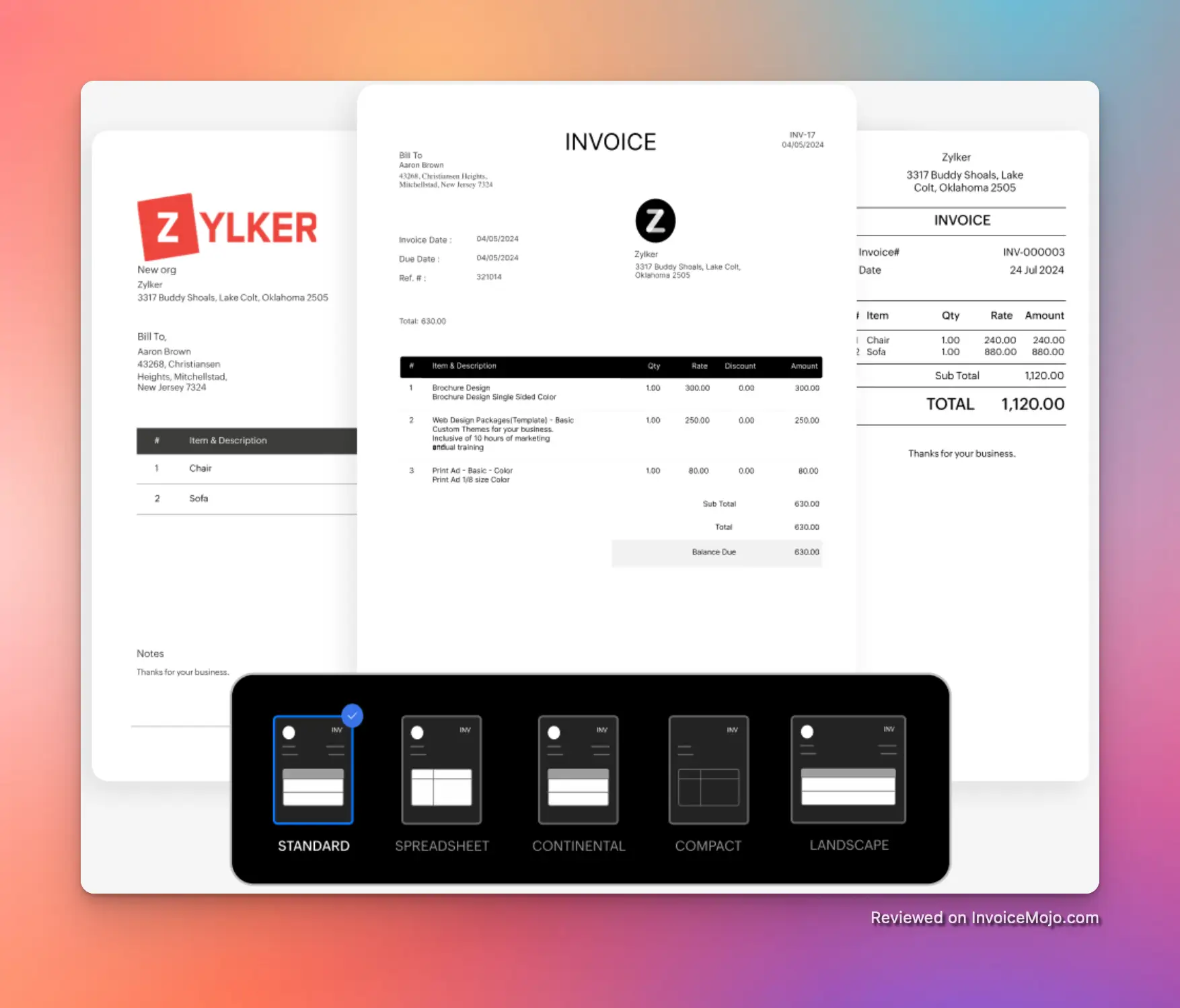 Customizable invoice templates in Zoho Invoice