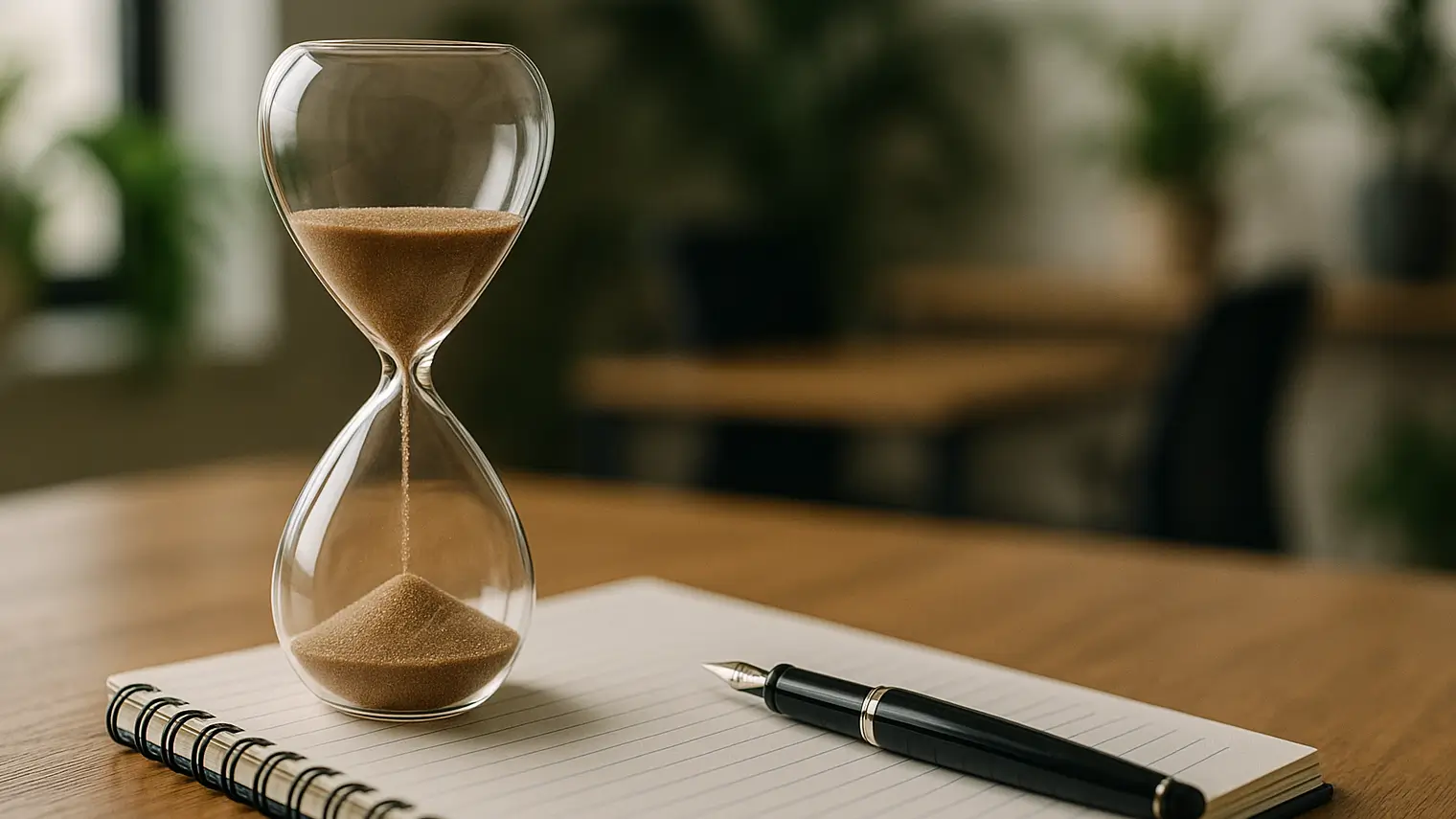Time tracking with hourglass notebook pen