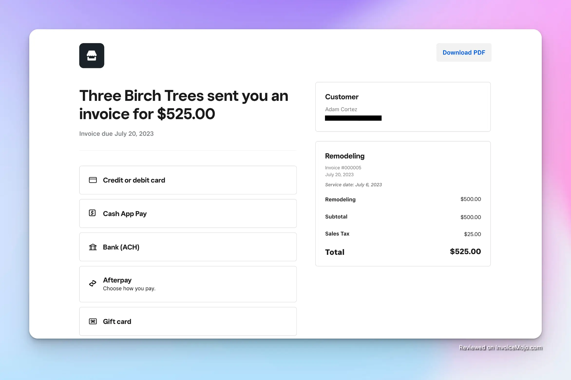 Square Invoicing screenshot