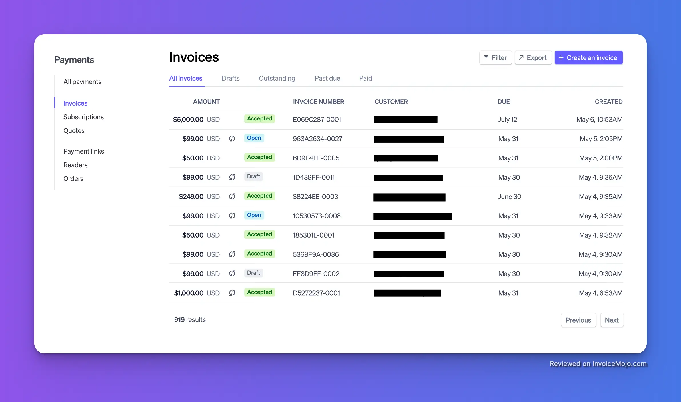 Stripe Invoicing screenshot